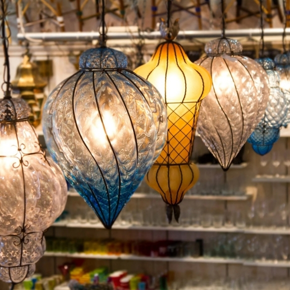 *SOLD* Pair Venetian Blown Glass Scavo Lanterns - Picture 4 of 15